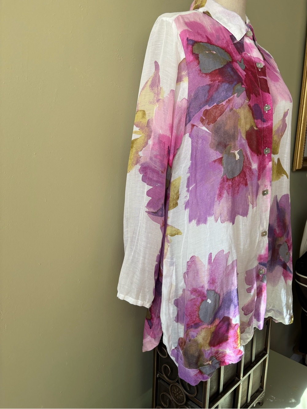 Habitat Pink Purple Floral Button-Down Shirt linen sz s - Picture 2 of 11